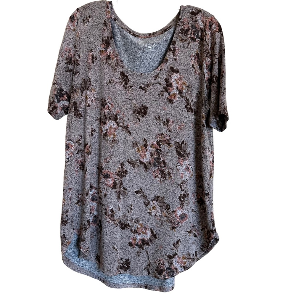 Maurice’s 24/7 Tunic Tee Light Brown Floral Sz Large